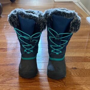 Kamik Girls’ Snow Boots with Faux Fur Trim - Navy & Teal